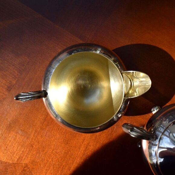 Vintage B Rogers Silverplate Cream Sugar Set Footed Gilt Interior 1224 - Picture 7 of 9